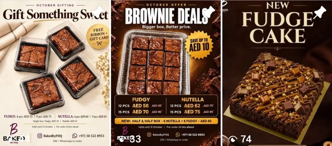 Three October 2026 Baked by FHQ posters: Gift Something Sweet, Brownie Deals and New Fudge Cake