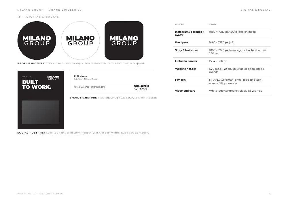 Brand guidelines page: social profile picture and post templates